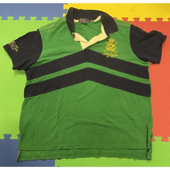 Rare Vintage POLO RALPH LAUREN Racing Stables RL Club Crest Green Shirt 90s XL - Picture 1 of 7